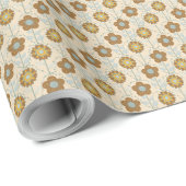 Retro Bloom Harmony Baby Blue Mustard Cadeaupapier (Rol Hoek)