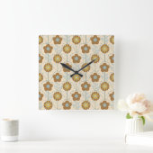 Retro Bloom Harmony Baby Blue Mustard Vierkante Klok (Huis)