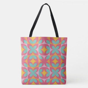 Retro Bloom Mozaïek Tote Bag