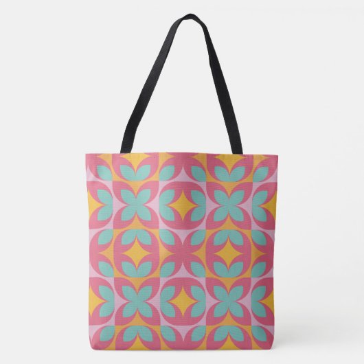 Retro Bloom Mozaïek Tote Bag (Voorkant)