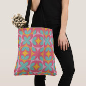 Retro Bloom Mozaïek Tote Bag (Dichtbij)
