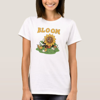 Retro Bloom Zonnebloem Karakter T-Shirt – Schattig