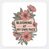 Retro blooming at my own pace pink flowers design vierkante sticker (Voorkant)