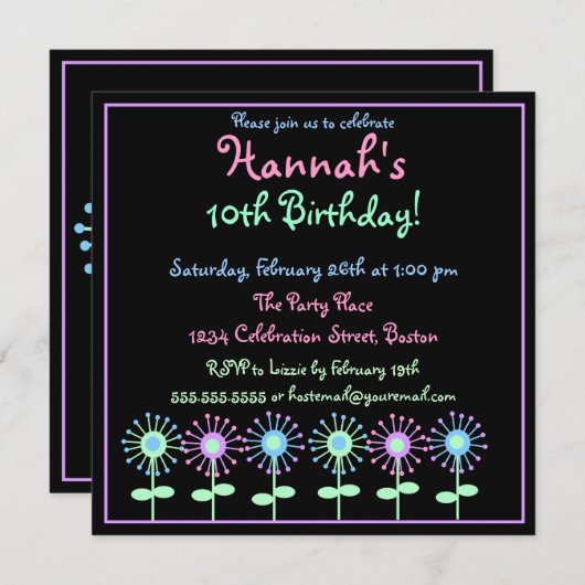 Retro Blooms-uitnodiging Kaart (Voorkant / Achterkant)