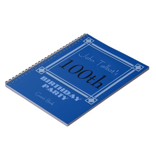 Retro Blue 100th Birthday Party Guest Book Notitieboek (Linkerzijde)