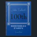 Retro Blue 100th Birthday Party Guest Book Notitieboek<br><div class="desc">en retro stijl voor dit aanpasbare 100e verjaardagsfeestje Guest boek in blauw met een half transparant lijst. U kunt kleur achtergrond en tekst (doopvont,  kleur,  grootte en positie) gemakkelijk veranderen door de aanpassingsknoop te klikken.</div>
