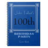 Retro Blue 100th Birthday Party Guest Book Notitieboek (Voorkant)
