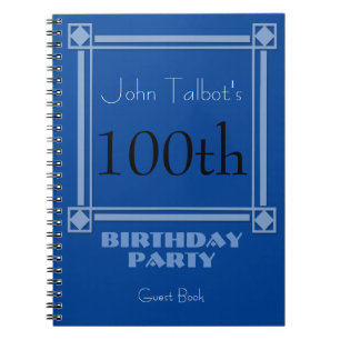 Retro Blue 100th Birthday Party Guest Book Notitieboek