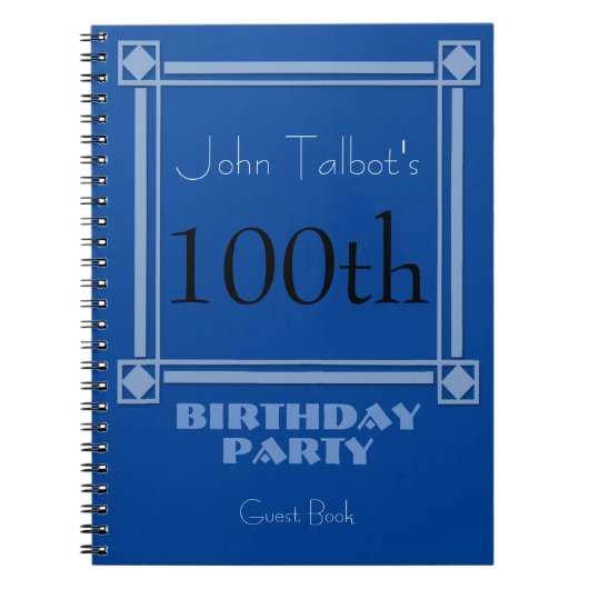 Retro Blue 100th Birthday Party Guest Book Notitieboek (Voorkant)