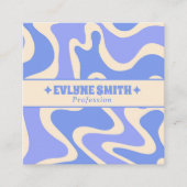 Retro Blue 70s Boho Groovy Unique Trendy Unique Vierkante Visitekaartje (Voorkant)