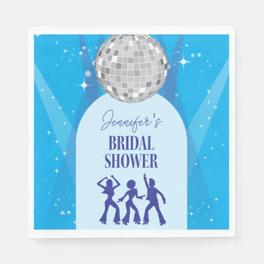 Retro Blue 70s Disco Dancing Queen Bridal Shower Servet (Voorkant)