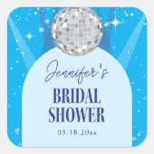 Retro Blue 70s Disco Dancing Queen Bridal Shower Vierkante Sticker (Voorkant)