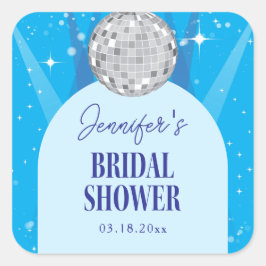 Retro Blue 70s Disco Dancing Queen Bridal Shower Vierkante Sticker