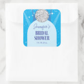 Retro Blue 70s Disco Dancing Queen Bridal Shower Vierkante Sticker (Tas)