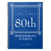 Retro Blue 80th Birthday Party Guest Book Notitieboek (Voorkant)