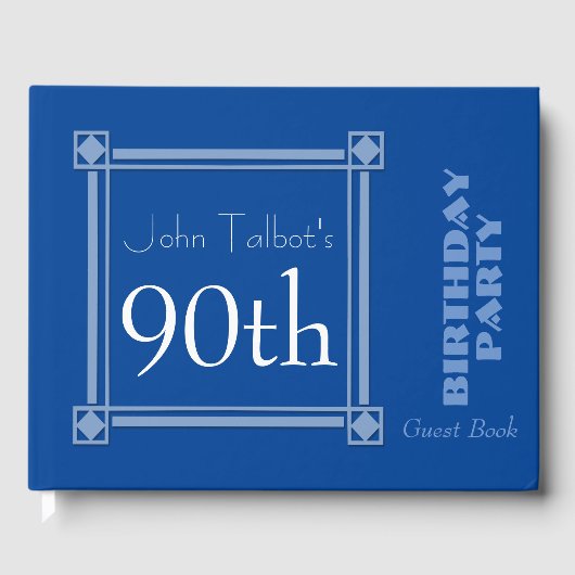 Retro Blue 90th Birthday Party Guest Book Gastenboek (Voorkant)