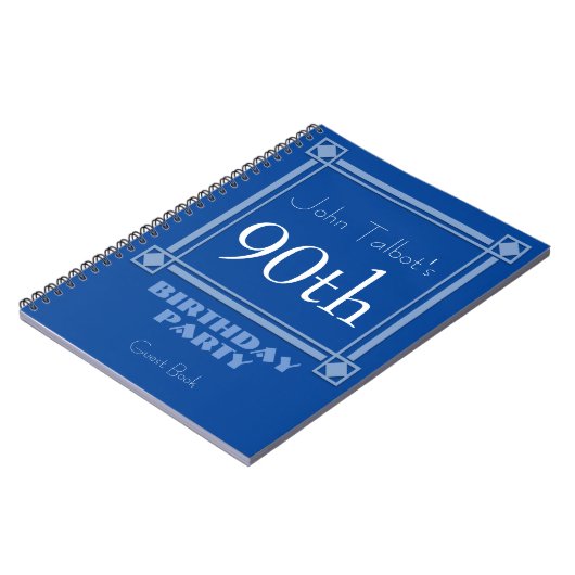 Retro Blue 90th Birthday Party Guest Book Notitieboek (Linkerzijde)