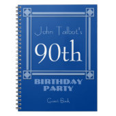 Retro Blue 90th Birthday Party Guest Book Notitieboek (Voorkant)