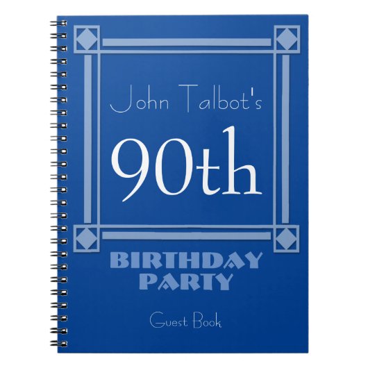 Retro Blue 90th Birthday Party Guest Book Notitieboek (Voorkant)