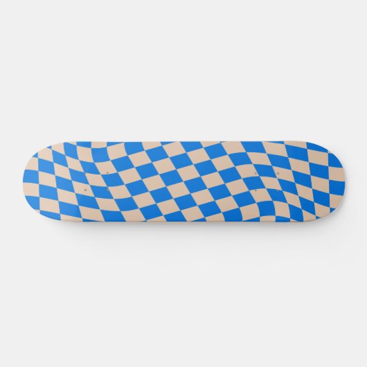Retro Blue Abstract Checkerboard Wavy Shapes Persoonlijk Skateboard (Horizontaal)