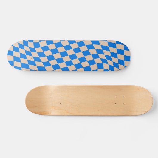 Retro Blue Abstract Checkerboard Wavy Shapes Persoonlijk Skateboard (Horizontaal)