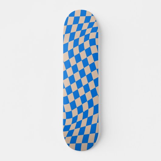 Retro Blue Abstract Checkerboard Wavy Shapes Persoonlijk Skateboard (Voorkant)