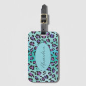 Retro Blue and Purple Leopard Print Bagagelabel (Voorkant (verticaal))