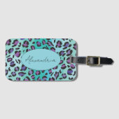 Retro Blue and Purple Leopard Print Bagagelabel (Voorkant (horizontaal))