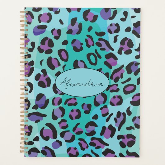 Retro Blue and Purple Leopard Print Planner (Voorkant)