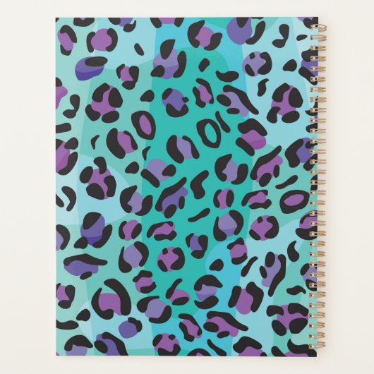 Retro Blue and Purple Leopard Print Planner (Achterkant)