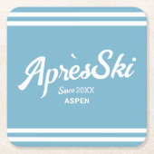 Retro Blue Apres Ski Custom Ski Resort Party Kartonnen Onderzetters (Voorkant)