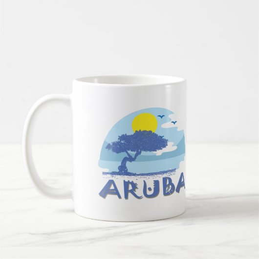 Retro Blue Aruba Divi Tree, Sun en Ocean Koffiemok (Links)