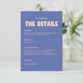Retro Blue & Beige Bold Typography Wedding Details Informatiekaartje (Staand voorkant)