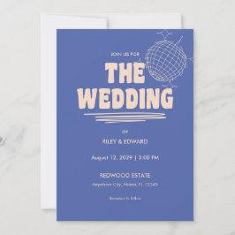 Retro Blue & Beige Bold Typography Wedding Kaart