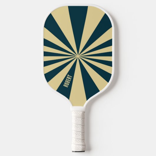 Retro Blue &Beige Stripes  Script Minimalist Name Pickleball Paddle (Voorkant)