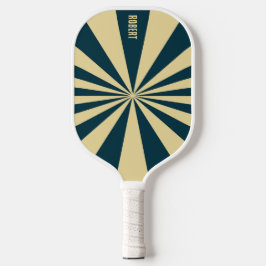 Retro Blue &Beige Stripes  Script Minimalist Name Pickleball Paddle
