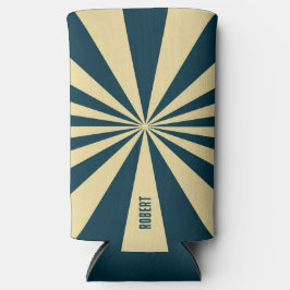 Retro Blue &Beige Stripes  Script Minimalist Name Seltzer Blikjeskoeler