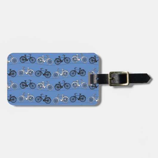 Retro Blue Bicycle Patroon Bagagelabel (Voorkant horizontaal)