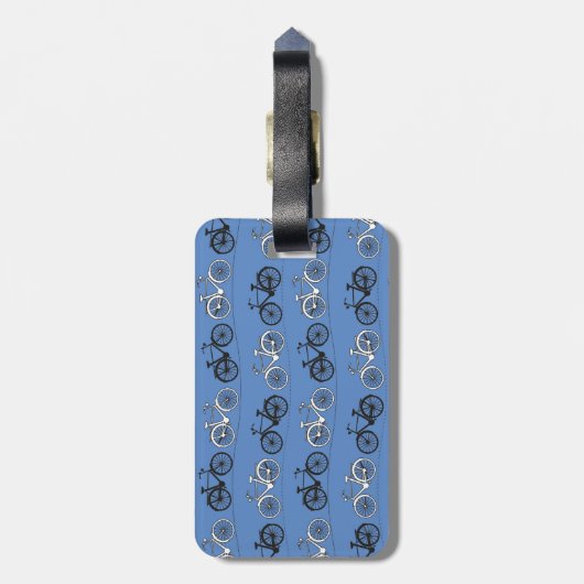 Retro Blue Bicycle Patroon Bagagelabel (Achterkant verticaal)