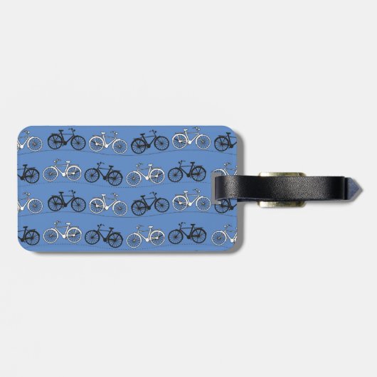 Retro Blue Bicycle Patroon Bagagelabel (Achterkant horizontaal)