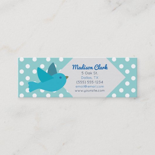 Retro Blue Bird met Polka Dots Visitekaartjes (Voorkant)