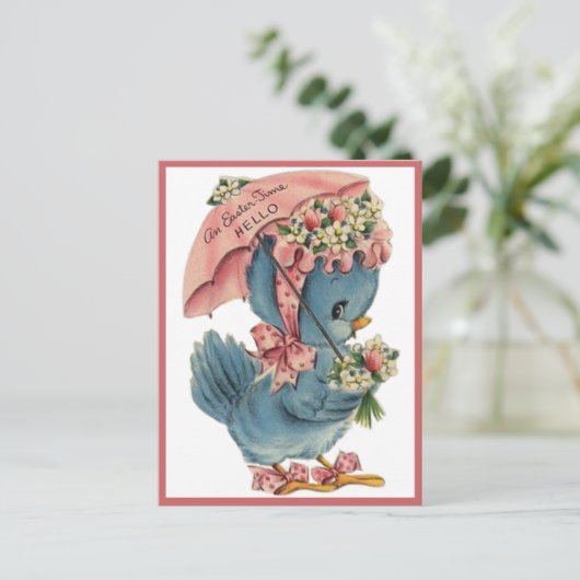  Retro Blue Bird Paastijd Hallo Feestdagenkaart (Staand voorkant)