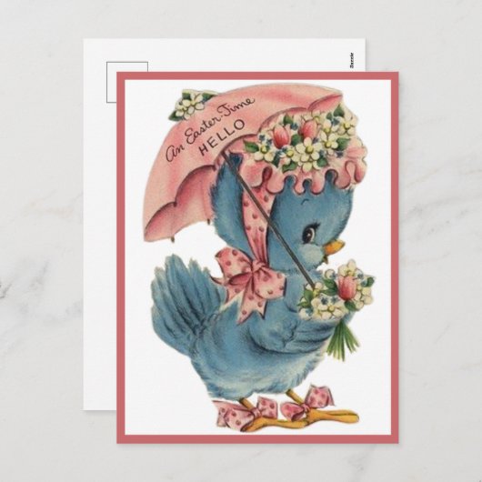  Retro Blue Bird Paastijd Hallo Feestdagenkaart (Voorkant / Achterkant)