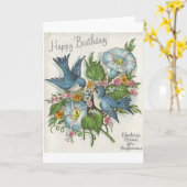 Retro Blue Bird Verjaardag Wenskaart Kaart (Gele Bloem)