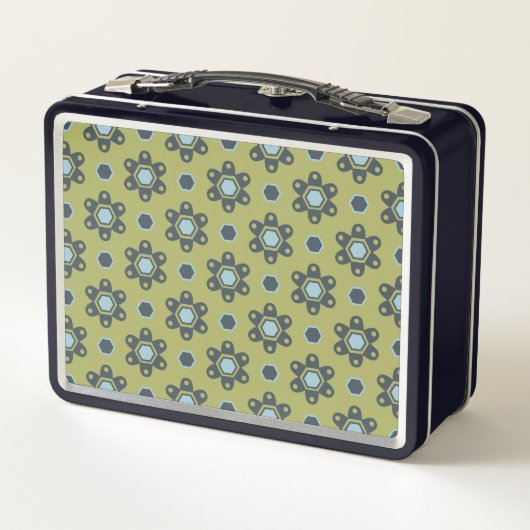 Retro Blue & Black Daisies op Green Floral Pattern (Achterkant)