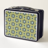 Retro Blue & Black Daisies op Green Floral Pattern (Voorkant)