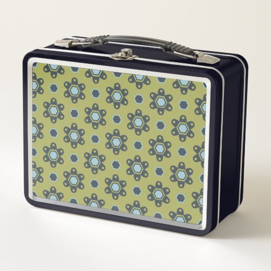 Retro Blue & Black Daisies op Green Floral Pattern (Voorkant)