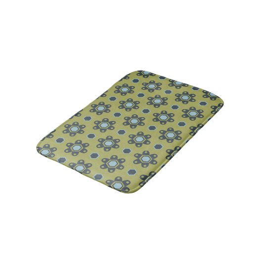 Retro Blue & Black Daisies op Green Floral Pattern Badmat (Gekanteld)