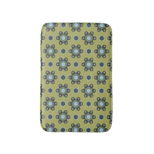 Retro Blue & Black Daisies op Green Floral Pattern Badmat (Voorkant Verticaal)