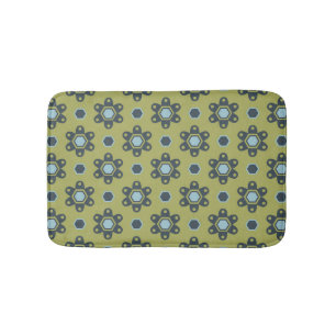 Retro Blue & Black Daisies op Green Floral Pattern Badmat
